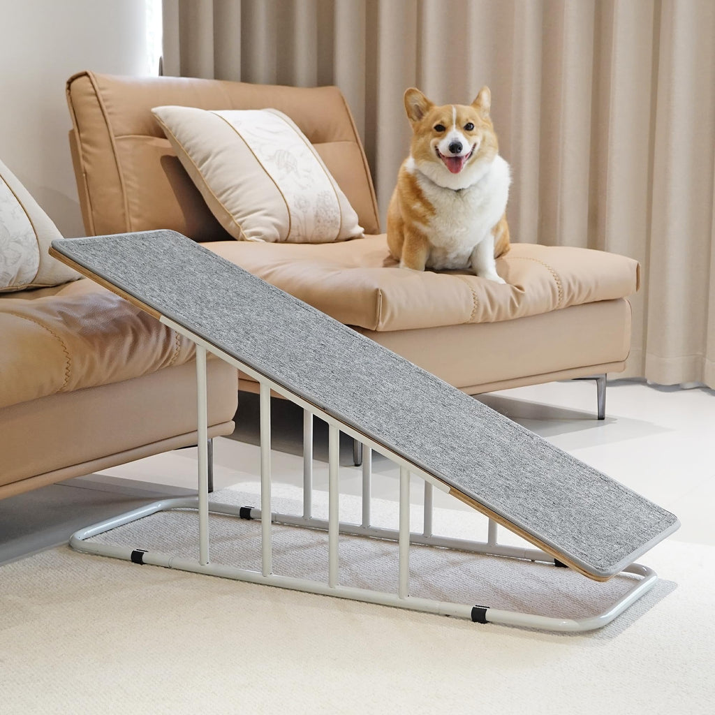 PawRamp metal dog ramp showing anti-slip surface and folding hinge mechanism