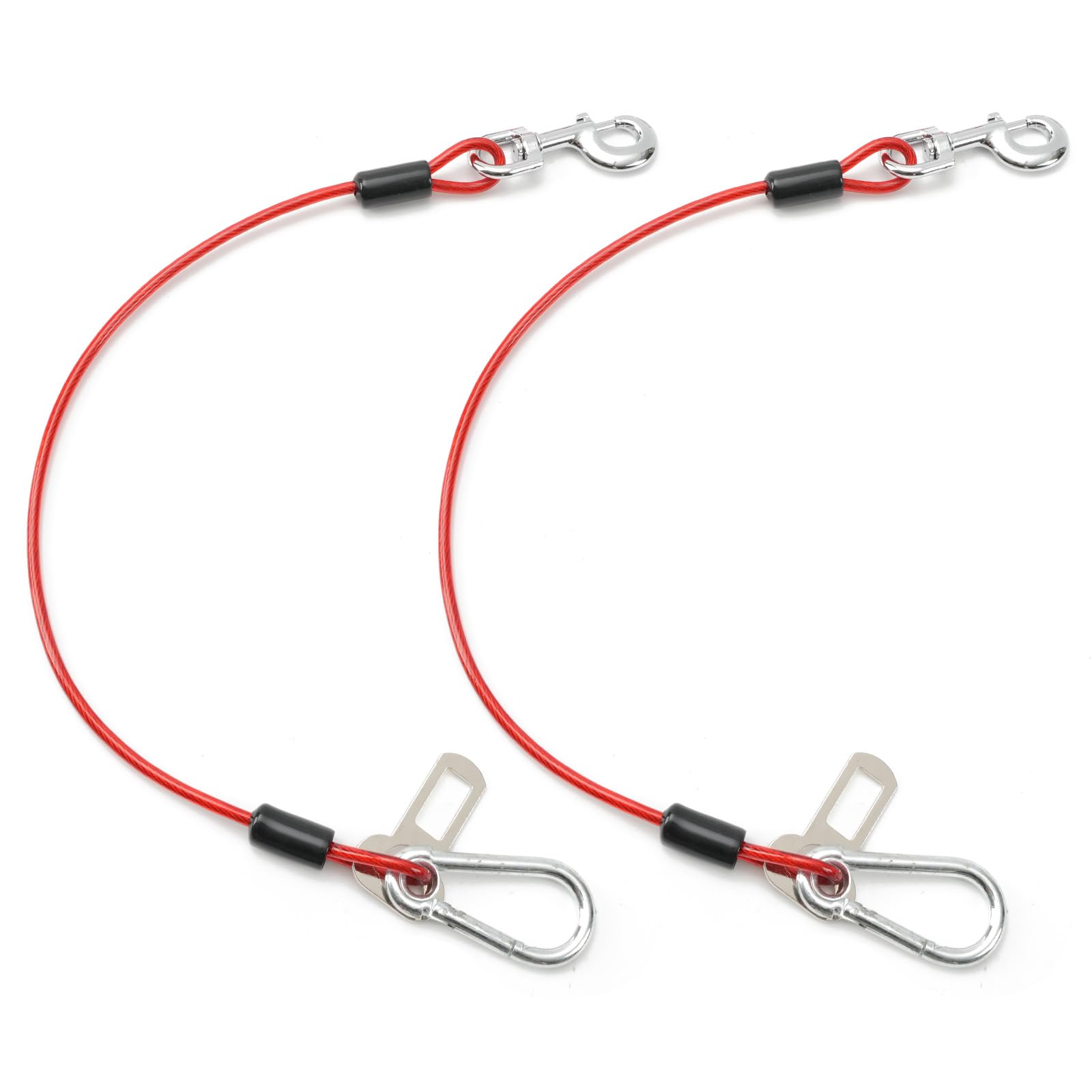 SteelGuard chew-proof dog car tether 2-pack coated wire safety restraint in black