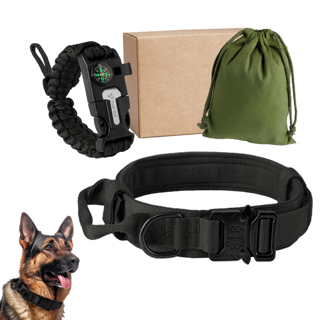 TacticalReef Adventure Collar showing paracord bracelet with compass fire starter and whistle