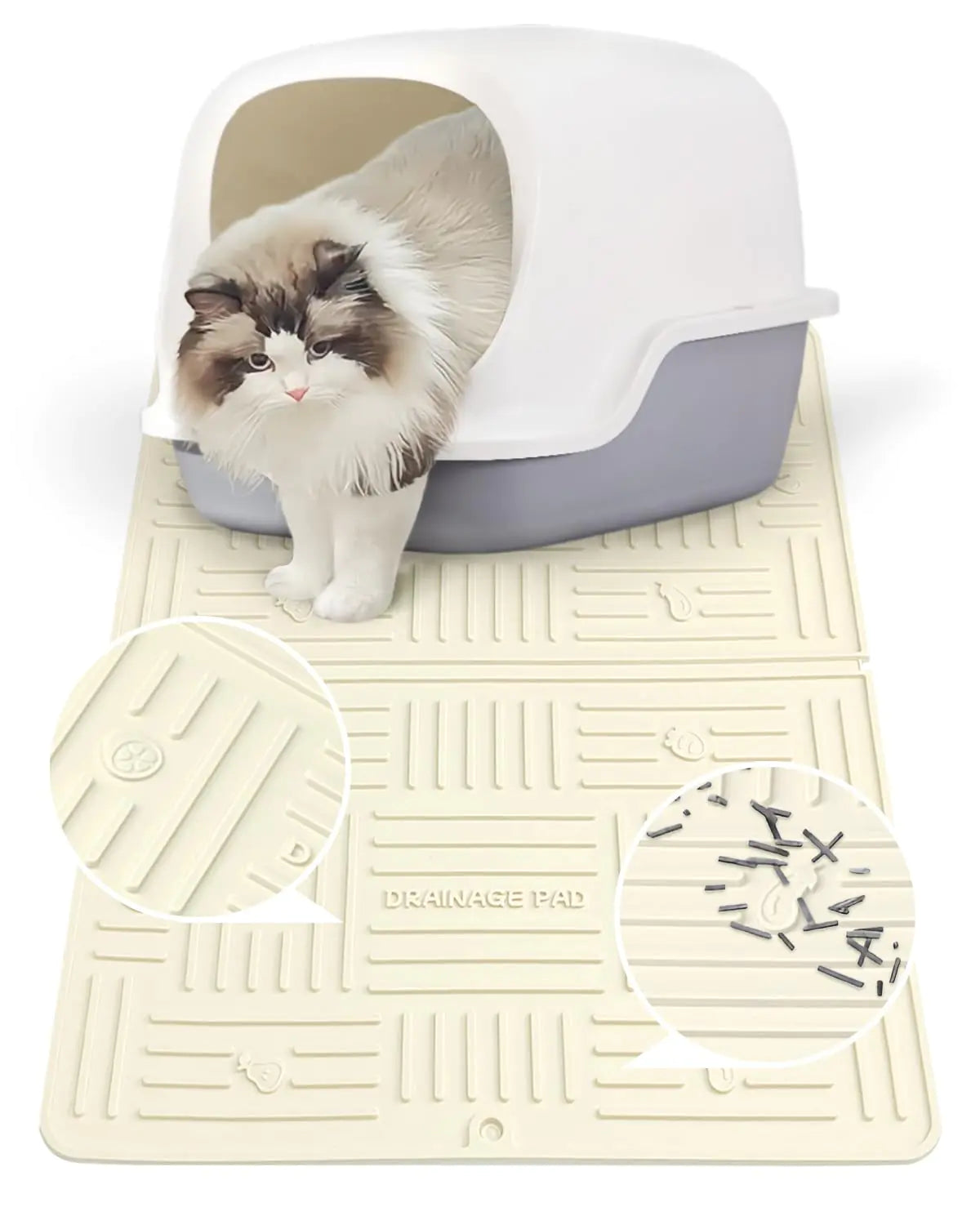 Black Reef LitterGuard silicone cat litter trapping mat in white 50x40cm
