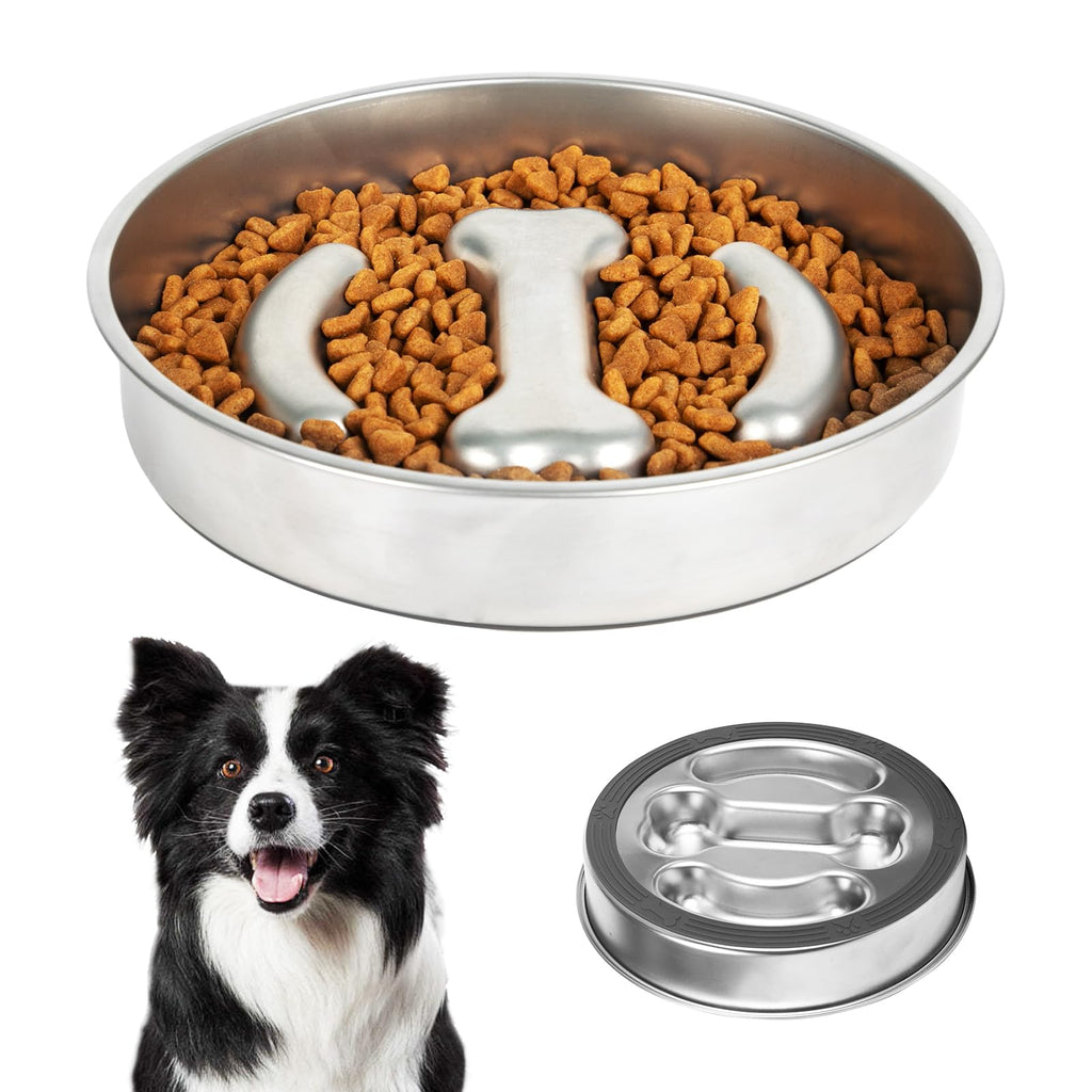 SlowBowl stainless steel feeder showing raised centre column that slows eating