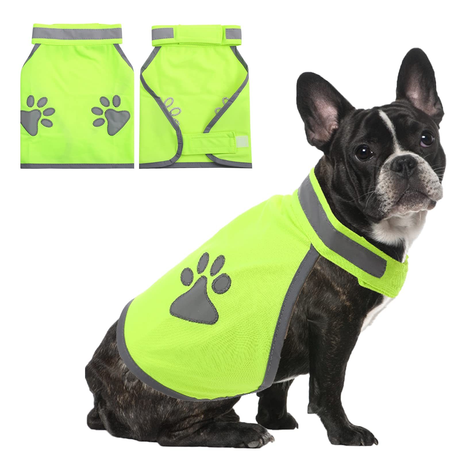 HiVis Trail Vest on dog in field showing full reflective strip coverage