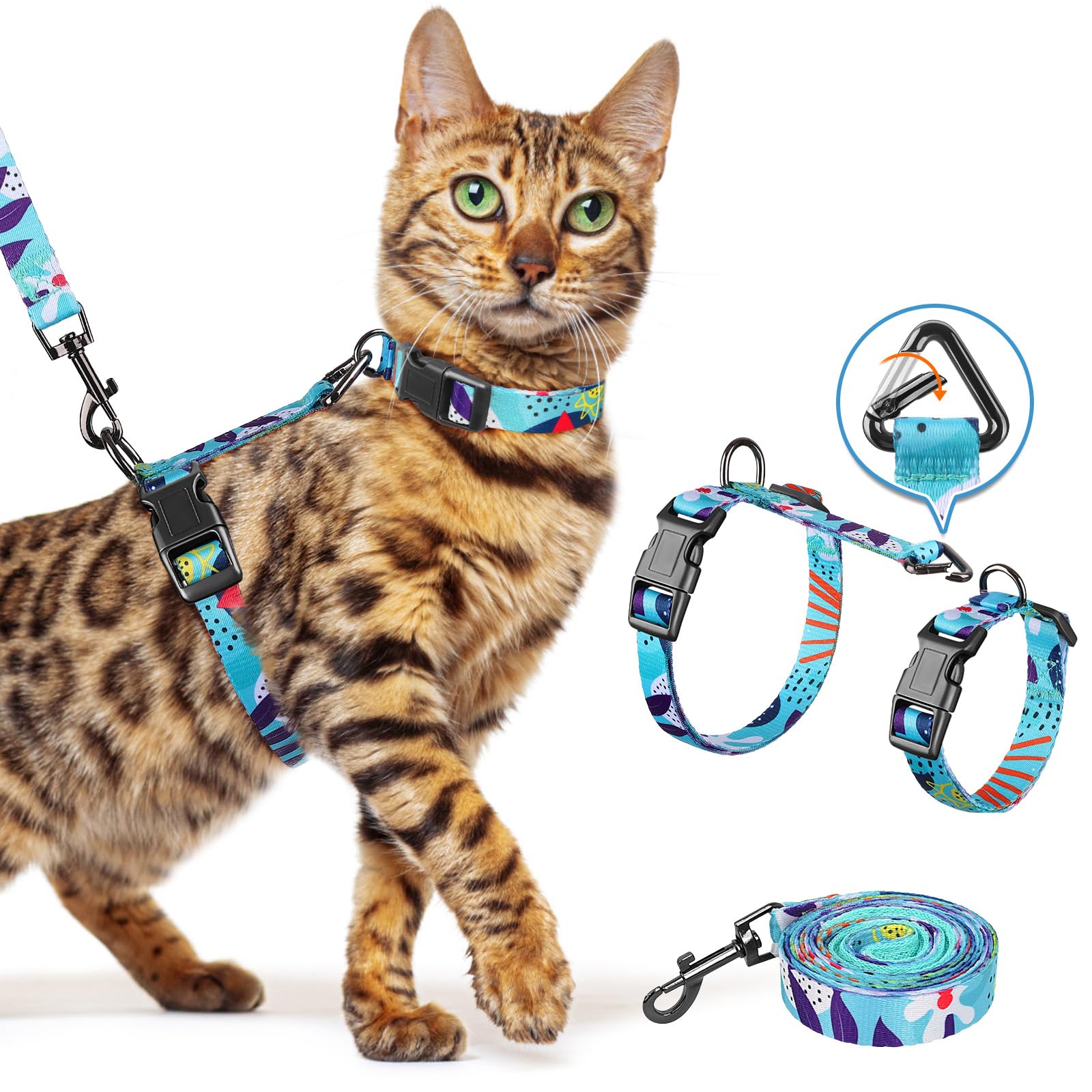 AdventureKitty H300 Pro cat harness 3-in-1 lightweight escape-proof walking set in blue