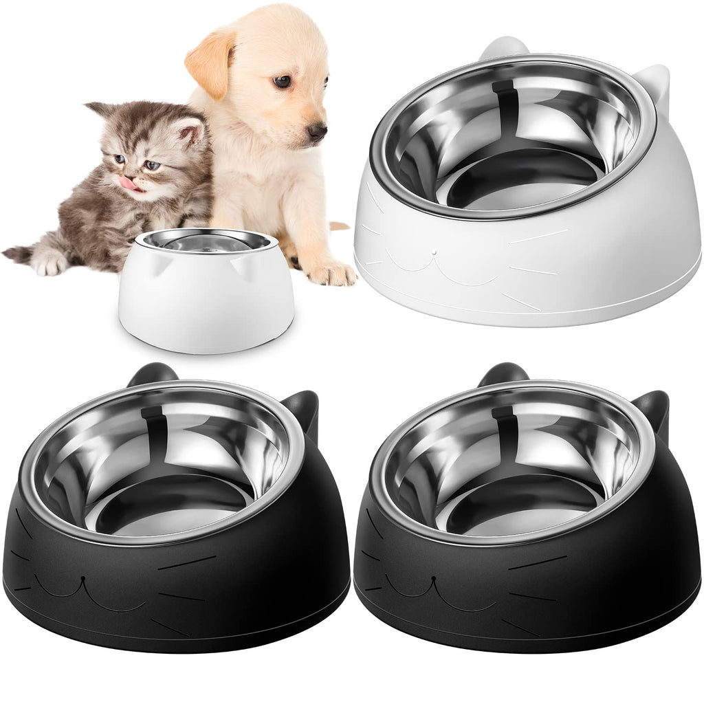TiltEat tilted cat bowls showing 15 degree angle and stainless steel interior