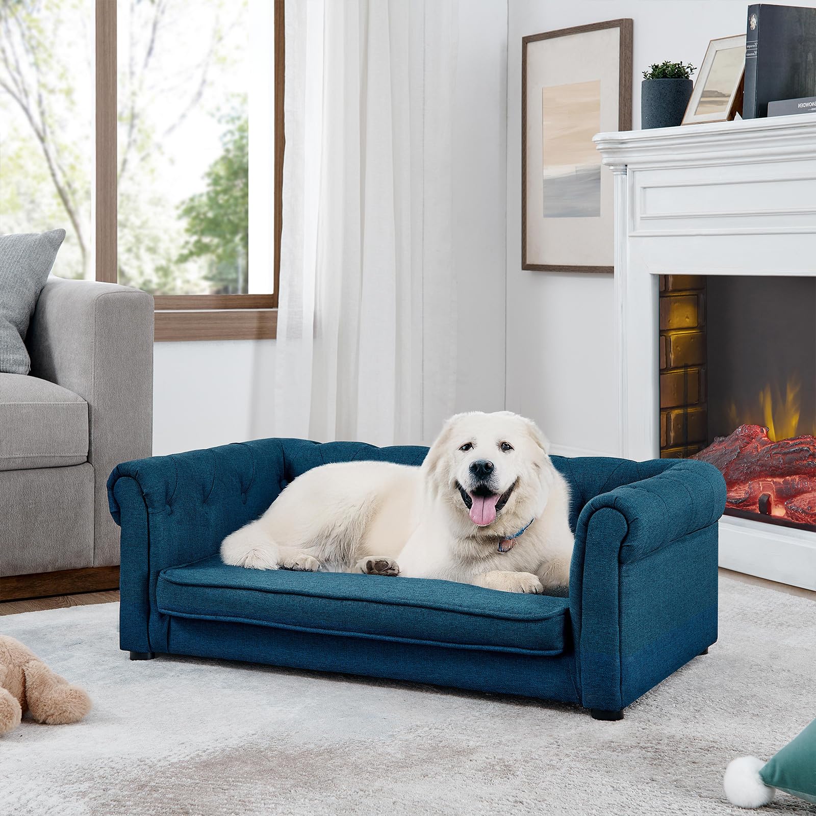 ElevateReef sofa dog bed showing memory foam mattress and wooden legs detail
