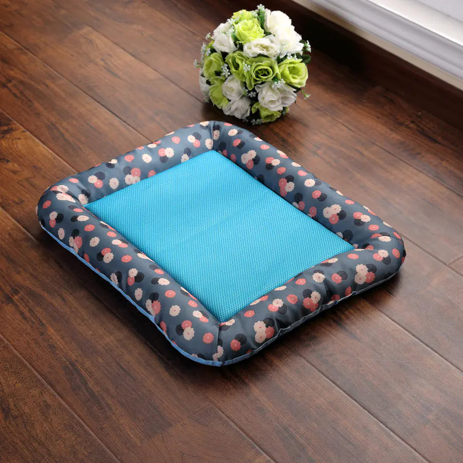 Black Reef IceMat machine washable self-cooling dog mat in blue ice silk stripe