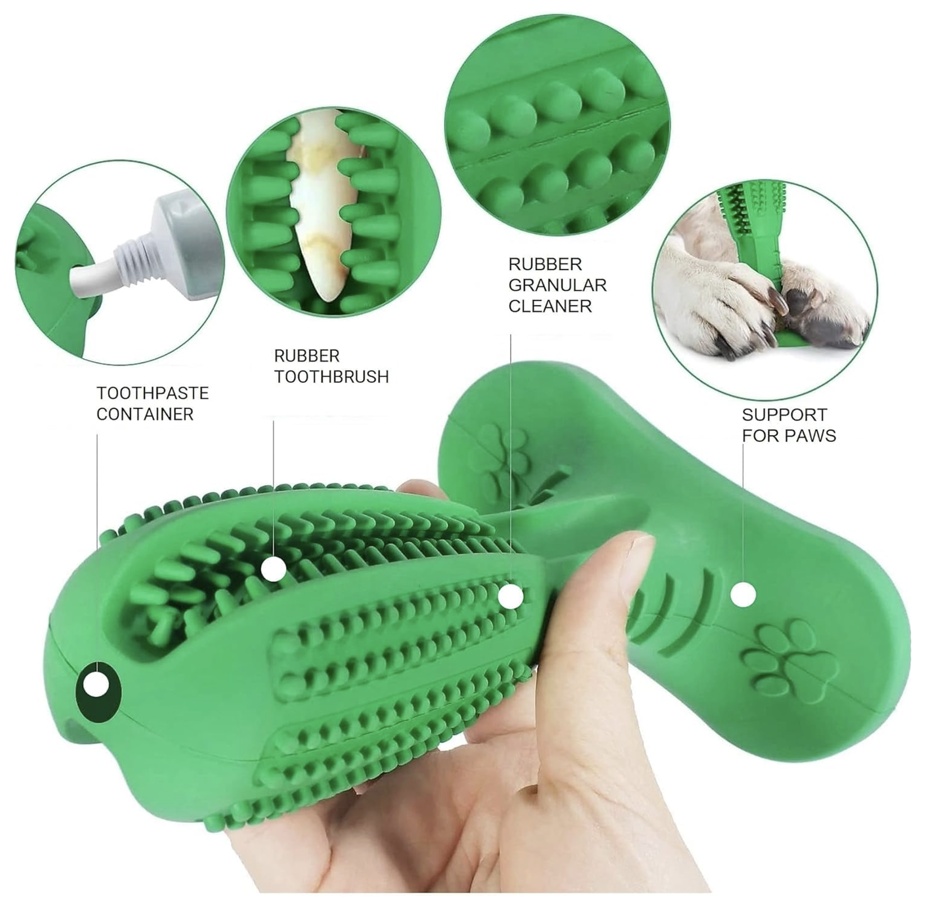 Natural rubber dog chew toy features