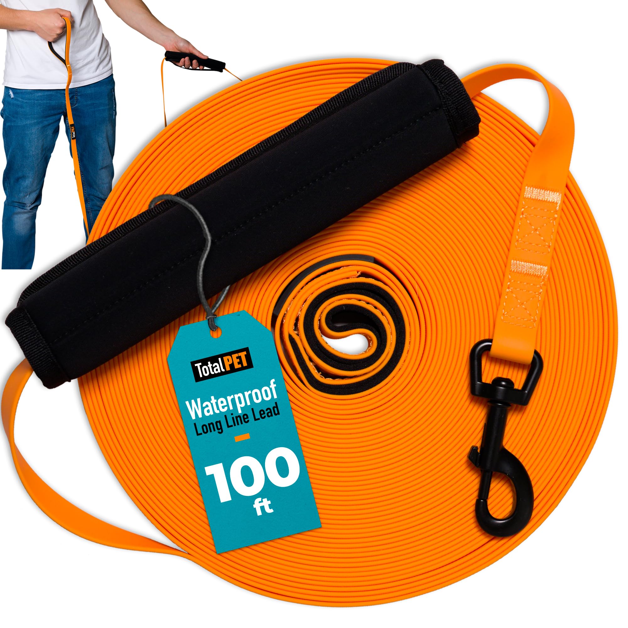ReefLine 100ft waterproof recall training lead weatherproof long line in orange