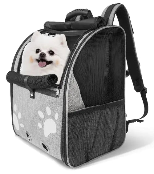 Black Reef AirPack XL large breathable pet backpack carrier for dogs and cats in grey