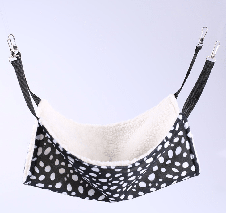 Black Reef Hammock Sling hanging cat bed in tiger pattern on cage frame