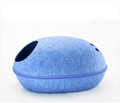 Black Reef Shell Nest removable semi-enclosed cat bed in blue felt with cushion