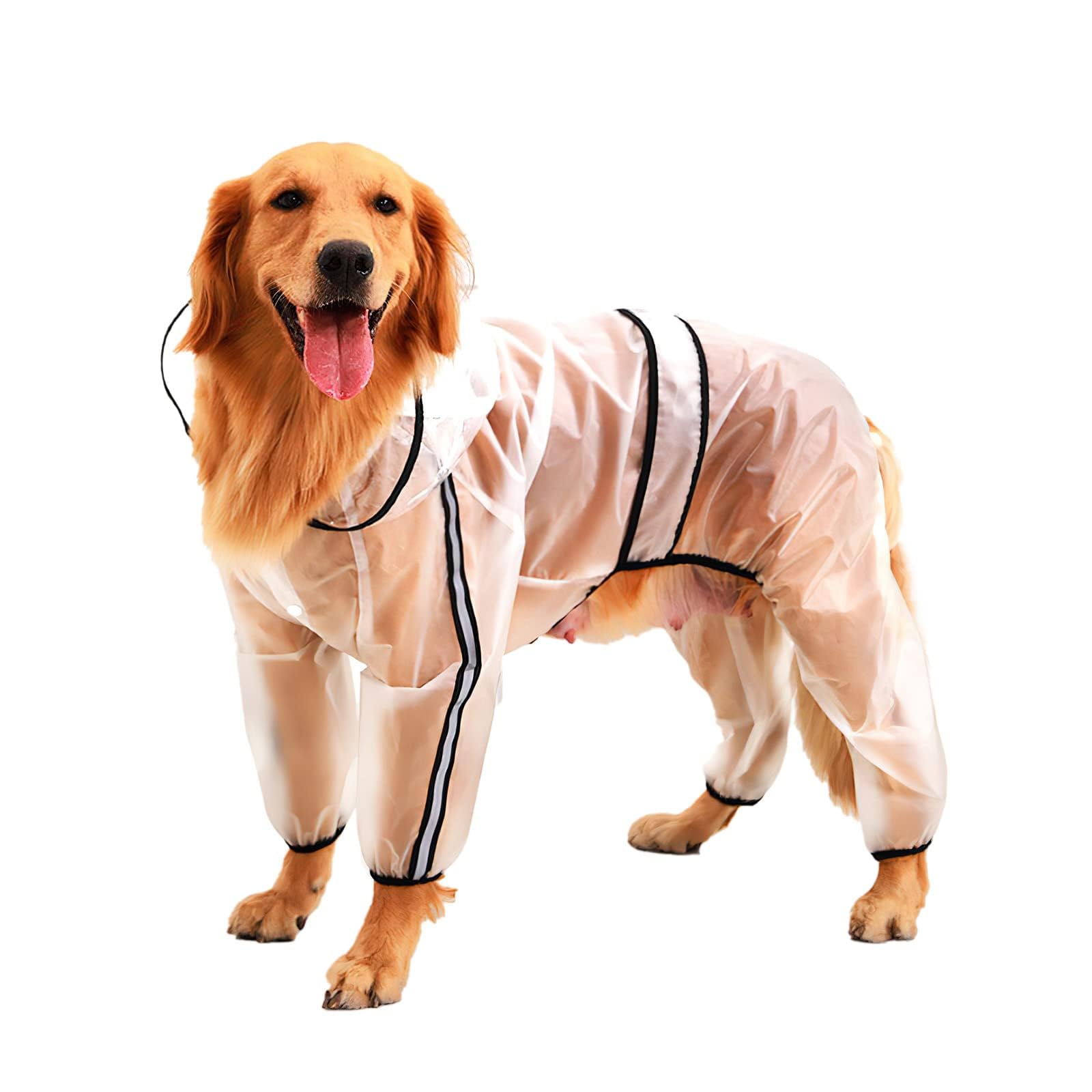 StormShield Pro full body raincoat clear hooded waterproof poncho for dogs in clear