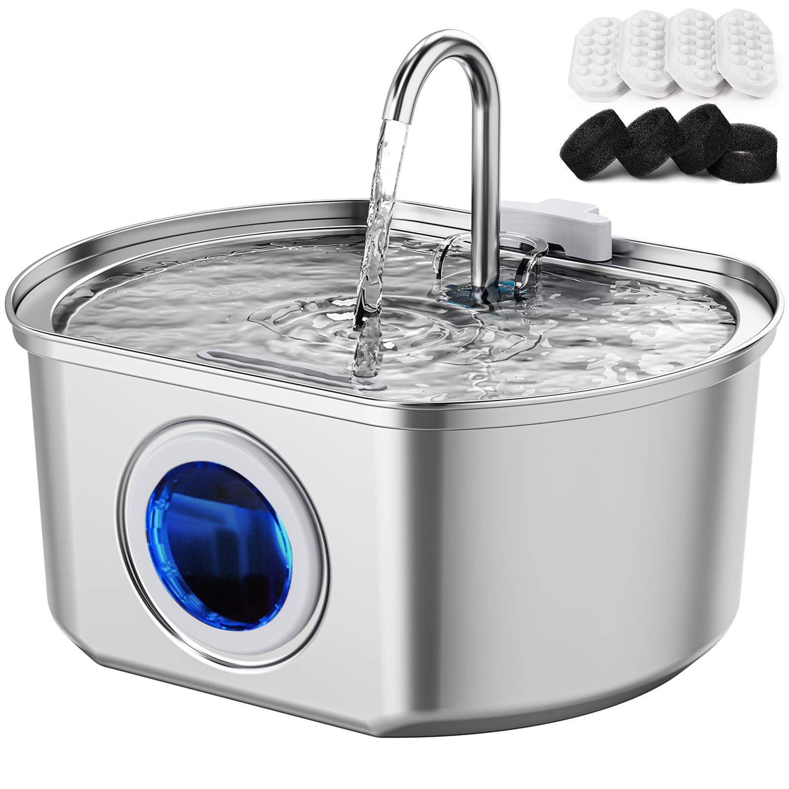 Black Reef Aqua Pro 3.2L stainless steel cat fountain with water level window