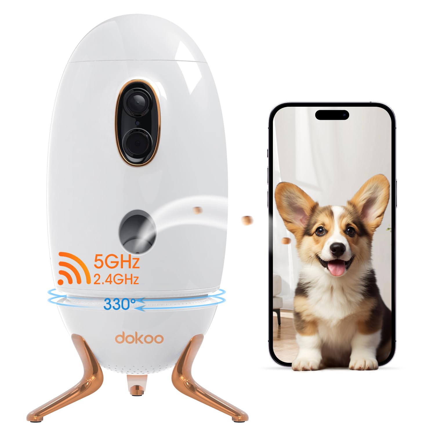 WatchPaw 2K pet camera with treat tossing 330 degree view and night vision in white
