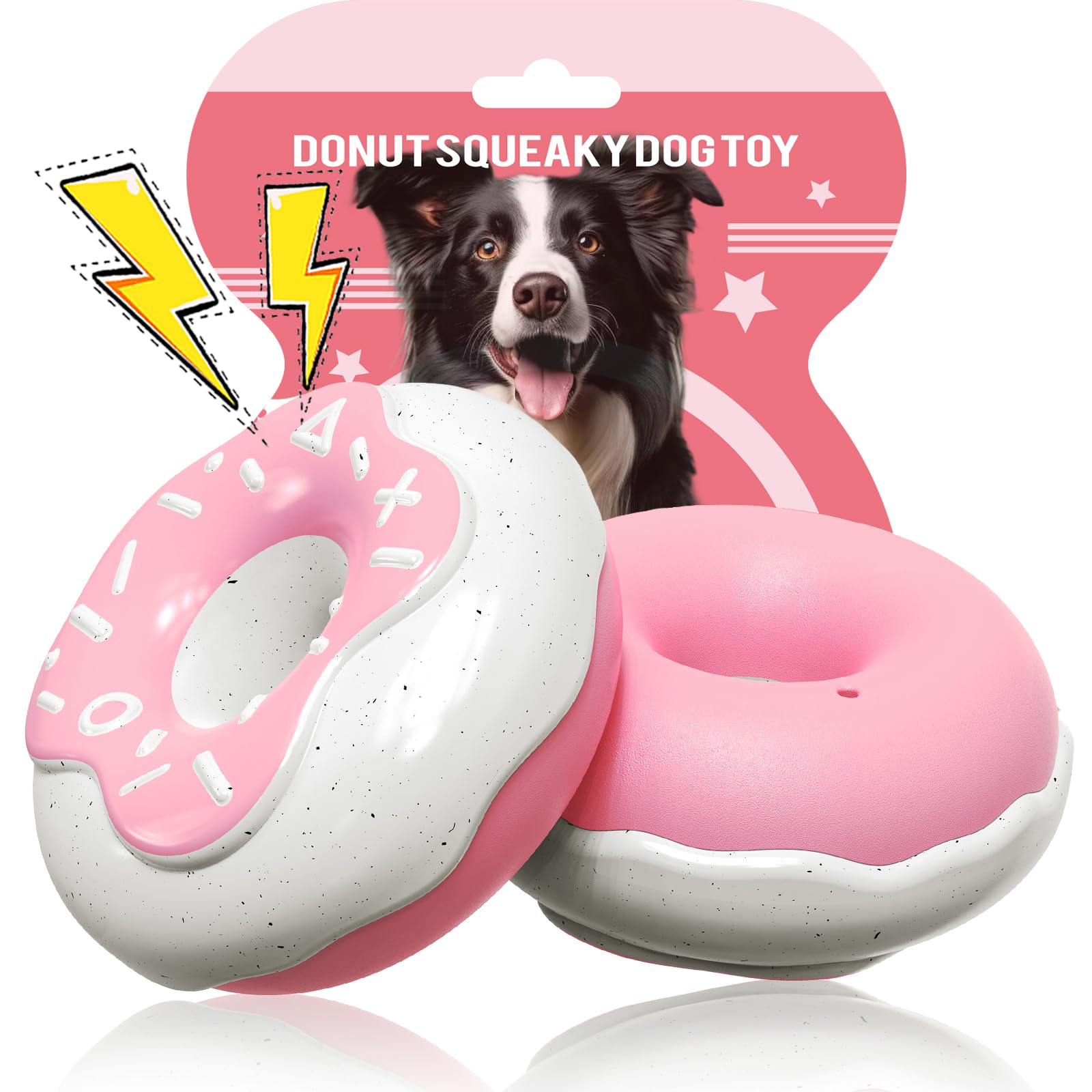 ChillChew donut rubber toy showing dual-layer construction and squeaker location