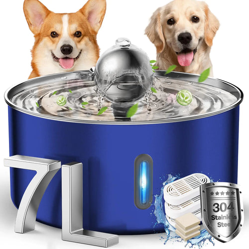 Black Reef AquaReef Mini 7L quiet stainless steel dog water fountain in blue