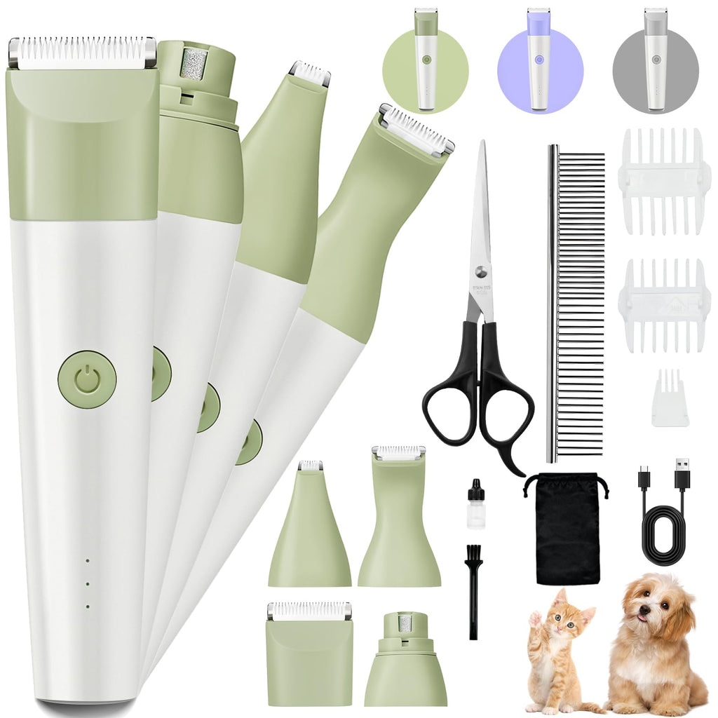 PawSuite 4-in-1 cordless grooming kit quiet paw trimmer nail grinder and clipper in green