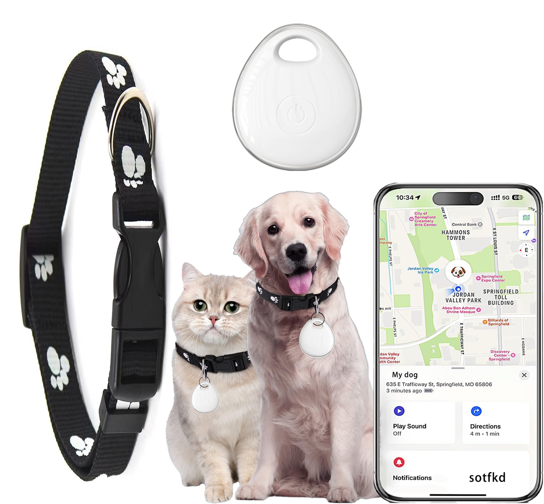 AirTag collar showing AirTag holder slot and waterproof nylon construction