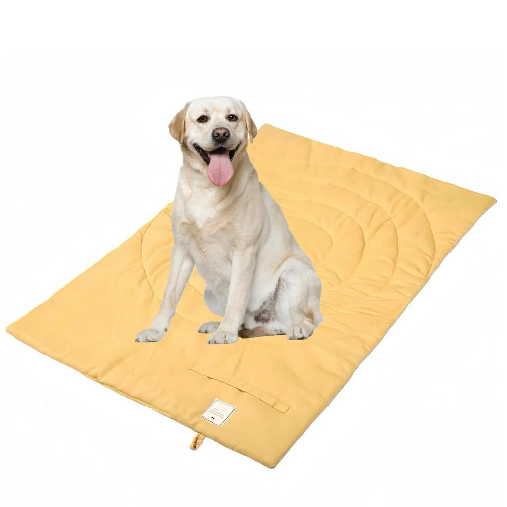 Basecamp travel mat unfolded showing waterproof surface and padded sleeping area
